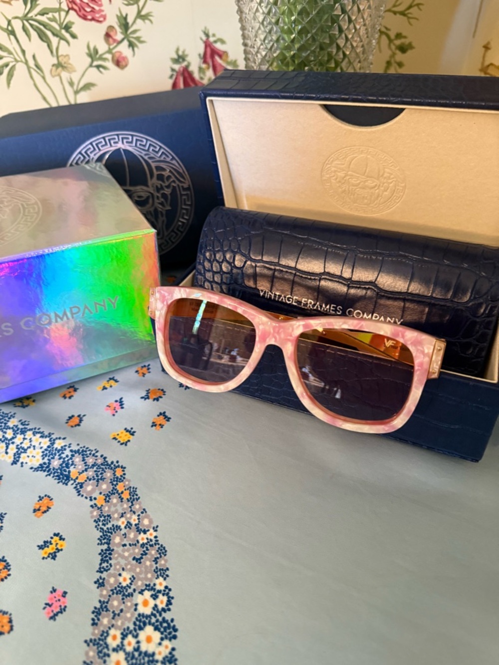 Vintage Frames Company Limited Edition Pink Marble Sunglasses